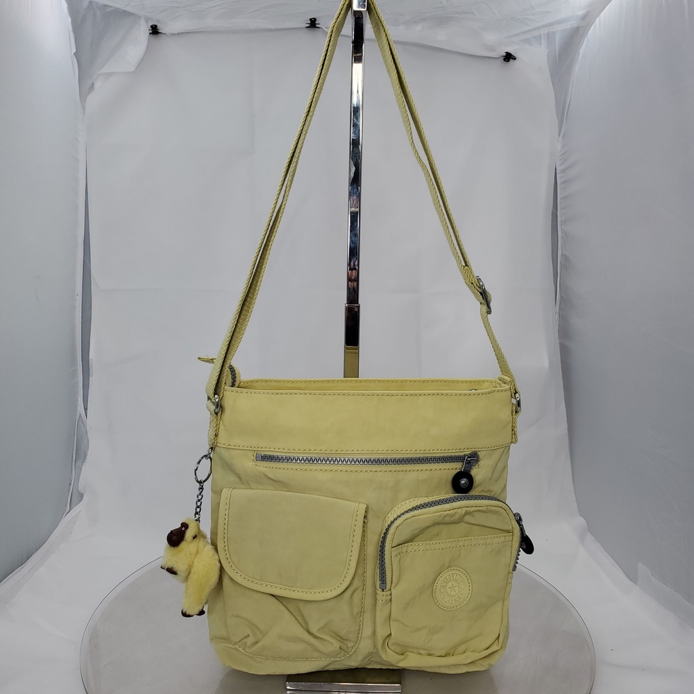 Kipling Sidney HB7211 Yellow Nylon Crossbody Bag Monkey Charm Zip Pockets Travel